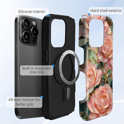 Case for iPhone 15 Pro | Anti-Slip Side Handle| Bold Protective Design | Compatible with MagSafe | Stained Glass Pink Flower | - color: Stained Glass Pink Flower, size: iPhone 15 Pro