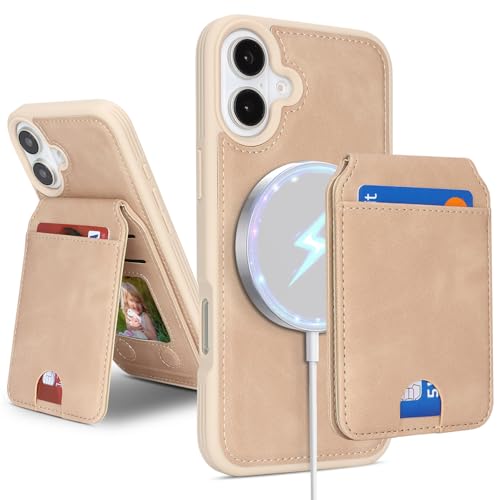 Ｈａｖａｙａ Soft-Touch Wallet Case for iPhone 16 - Matte Beige | Soft touch matte finish, detachable 2-in-1 magnetic wallet with 5 card slots & kickstand, 1400 Gauss MagSafe 15W fast char - color: Matte Beige