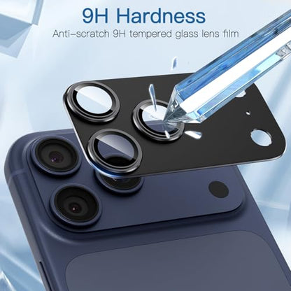 [2 Pack Camera Lens Protector for iPhone 17 Pro,9H Tempered Glass,Aviation Aluminum Plate Cover,Night Circle,No Bubble,HD Clarity,Case Friendly,Easy Installation-Black - size: for iPhone 17 Pro