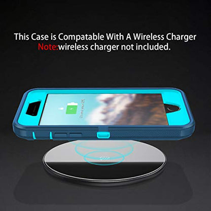 I-HONVA for iPhone SE 2022/2020 Case Built-in Screen Protector Shockproof Dust/Drop Proof 3 in 1 Full Body Rugged Heavy Duty Cover for Apple iPhone SE 3rd/2nd Gen 4.7,Turquoise - color: Turquoise/Blue