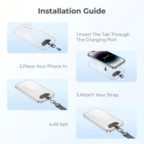 2 Pack Metal Phone Tether Tab, 360° Rotating Phone Lanyard Tab