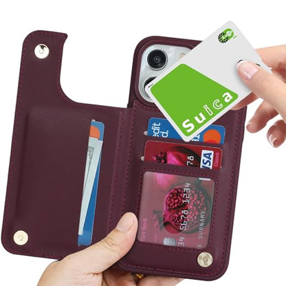 iCoverCase Compatible with iPhone 14 Pro Case with Card Holder, Wallet Case for Women Men RFID Blocking PU Leather Protective Phone Case 6.1 Inch (Wine Red) - color: Wine Red