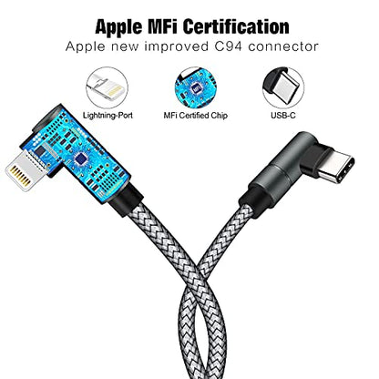 USB-C to Lightning Cable 10ft 90 Degree MFi Nylon Braided Cord - size: 10 FT
