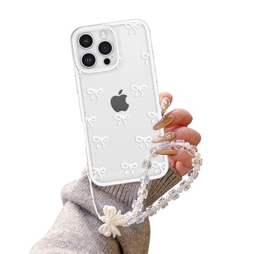 EYZUTAK Case for iPhone 12 Pro, Clear Cute Ribbon Bowknot Aesthetic Phone Case with Charm Bracelet Chain Raised Camera Protection Stylish Soft Durable TPU Protective Cover for Women Girls - White - color: White, size: iPhone 12 Pro