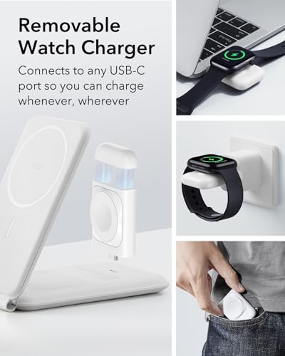 ESR 3 in 1 Charging Station, Foldable MagSafe Charger Stand for iPhone - color: White