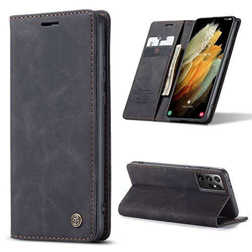 Kowauri Flip Case for Galaxy S21 Ultra, PU Leather, Card Slot, Magnetic Closure, 6.8 inch, Black - color: Black
