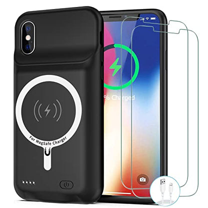 Battery Case for iPhone X/XS, [10000mAh] Enhanced Rechargeable Portable Protective Qi Wireless Charger Case Battery Support CarPlay Wireless Charging Case Compatible with iPhone X/XS (5.8 inch)-Black - size: iPhone X/XS