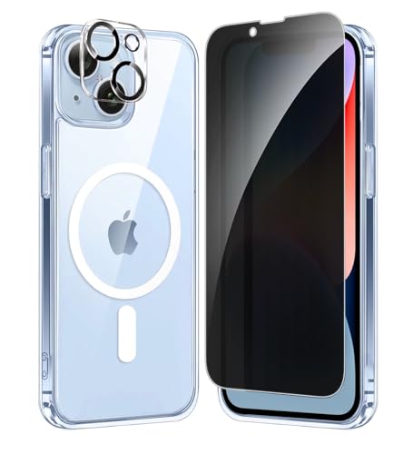 Privacy Case for iPhone 14,Magnetic iPhone 14 Phone Case Clear with Privacy Screen Protector & Camera Protector [Compatible with MagSafe] Shockproof Slim Cover for iPhone14 5G - size: iPhone 14