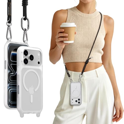 MAGEASY Roam MagSafe Crossbody Phone Case with Strap for iPhone 18 Pro & 17 Pro, Magnetic Clear Case with Detachable Lanyard, 16FT Drop Defense, Camera Control Compatible (Transparent) - color: Transparent, size: iPhone 17/18 Pro