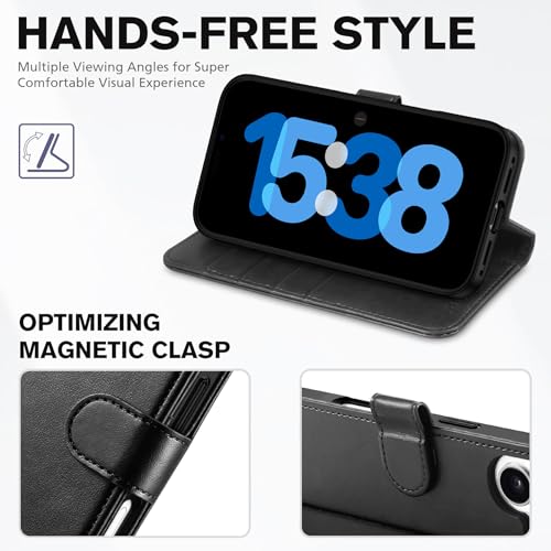 TUCCH Wallet Case for iPhone 17 (6.3") 2025, 4 Card Holders, Black | RFID Blocking, Viewing Stand, Shockproof TPU Shell, PU Leather, Magnetic Closure, Protective Folio Flip Cover - color: Black