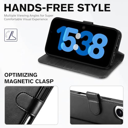 TUCCH Wallet Case for iPhone 17 (6.3") 2025, 4 Card Holders, Black | RFID Blocking, Viewing Stand, Shockproof TPU Shell, PU Leather, Magnetic Closure, Protective Folio Flip Cover - color: Black