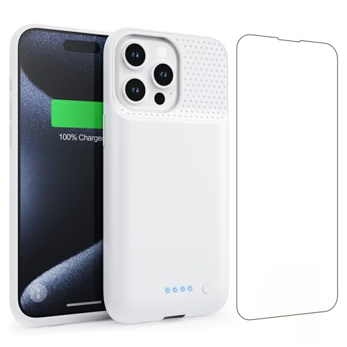 Battery Case for iPhone 15Pro Max, Upgrade 8600mah Portable Slim Battery Charging Case, 15W Fast Charging Rechargeable Protective Extended Charger Cover for iPhone 15 Pro Max (6.7 inch) (White) - color: White