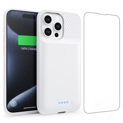 Battery Case for iPhone 15Pro Max, Upgrade 8600mah Portable Slim Battery Charging Case, 15W Fast Charging Rechargeable Protective Extended Charger Cover for iPhone 15 Pro Max (6.7 inch) (White) - color: White