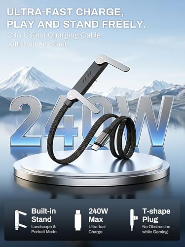 240W Fast Charging Cable USB C to USB C, 4.9 Ft Invisible Flat Stand Charging Cable,