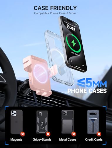 Wireless Car Charger 15W Auto Clamping Phone Holder Dash Windshield Vent - color: Pink