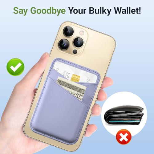 SHANSHUI Phone Wallet, 2 Pack Leather Business ID Credit Card Holder for Back of Phone Stick on Compatible with iPhone, Most Smartphones - White Purple - color: Purle + White