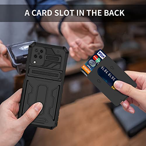 for Samsung Galaxy A12 Wallet Case with Card Holder, Black | Detachable Card Holder, Built-in Kickstand, with Screen Protectors, Military Grade, Full Body Shockproof - size: for Galaxy A12 - 6.5''
