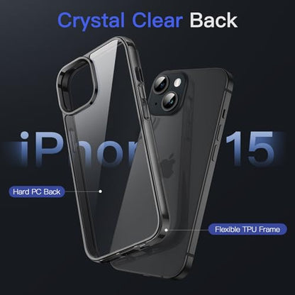 JETech Case for iPhone 15, Anti-Yellowing, Black | Shockproof Protection, Scratch Resistant Hard PC Back, Durable Transparent TPU Bumper - color: Black, size: iPhone 15
