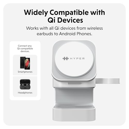 HyperJuice 3-in-1 Wireless Charger Qi2 Magnetic Stand — Fast Charger for iPhone, Apple Watch, Airpods, & Qi Compatible Devices — Compact and Adjustable 3 in 1 Design - style: 3-in-1