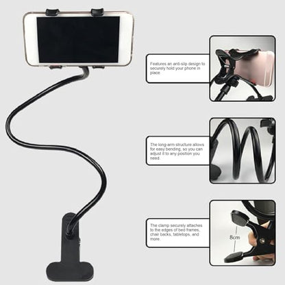 Zopsc Gooseneck Phone Holder for Bed, Flexible Long Arm Cell Phone Stand with Clamp, 360 Adjustable Overhead Mount for Headboard Desk Bedside, for 4 7in Smartphones