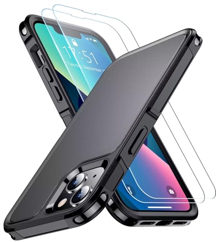 SPIDERCASE Designed for iPhone 13 Case, [10 FT Military Grade Drop Protection] [with 2 pcs Tempered Glass Screen Protector] Case for iPhone 13 6.1 inch (Black) - color: Black, size: for iPhone 13