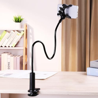 360-Degree Rotating Phone Holder Adjustable Long Arm Lazy Bedside Clamp Stand Hands-Free Mobile Mount for Watching Videos and Video Calls