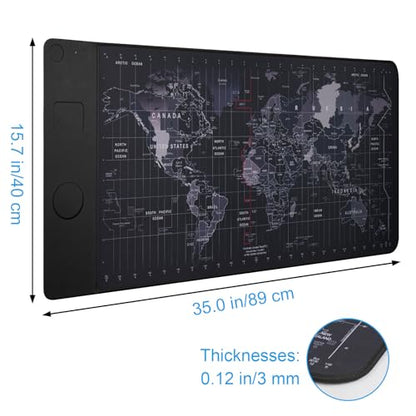 VOVIPO Wireless Charging Mouse Pad 15W, Waterproof Gaming Mousepad with Ultra-Smooth Surface, Non-Slip Base, XXL Large Desk Mat 90 x 40cm,Black World Map Computer Desk Pad for MacBook, PC, Laptop - color: World Map