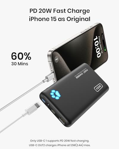 INIU Portable Charger, Slimmest 10000mAh Fast Charging USB C Power Bank