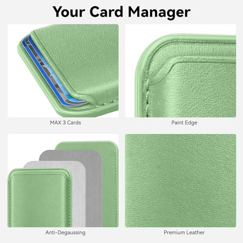 Magnetic Wallet Cell Phone Card Holder for Phone Case with Mag-Safe | Stronger Magnetic RFID Leather Phone Wallet Stick on Series of iPhone 17/16/15/14/13/12 and Pro/Promax, Light Green - color: Light Green, size: 1 Pack
