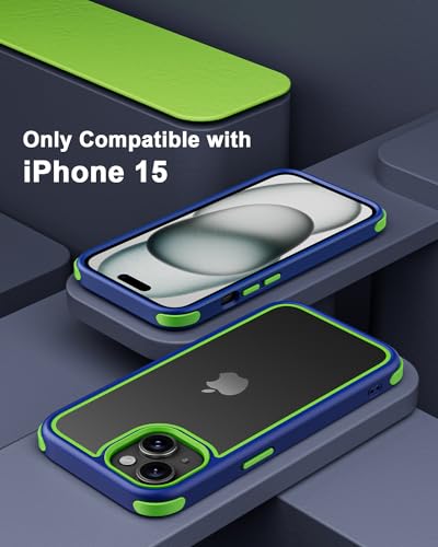 Mobnano Compatible with iPhone 15 Case, with Multicolor Protective Shockproof Bumpers, Crystal Clear Back Not Yellowing Anti-Scratch Hard PC Back & Soft Silicone TPU Frame Cover - Blue/Green - color: Blue/Green, size: iPhone 15