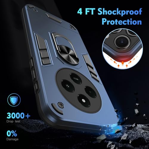 Compatible with Xiaomi Redmi A4/Poco C75/Redmi A3 Pro/14C 4G Phone Case Cover Built-in Stand Shockproof and Drop-Proof [with Tempered Glass Screen Protector] Blue - color: HY-GZS-blue, size: Xiaomi Redmi A4/Poco C75/Redmi A3 Pro/14C 4G