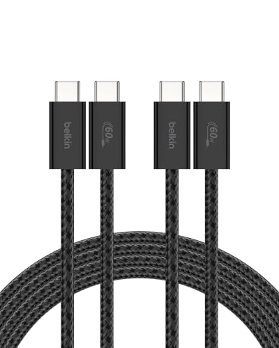 Belkin USB C to USB C 60W Braided Cable 2 Pack, 6.6ft iPhone Charger Cord - color: Black, style: 6.6 ft - 2 pack