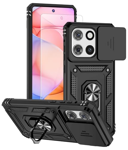 Case for Motorola Moto G Stylus 2025/2026 Case 5G with Tempered Glass Screen Protector, Built in Camera Lens Cover and Ring Holder Kickstand, Soft TPU Hard Back Phone Cover (Kickstand-Black) - color: Kickstand-Black, size: Moto G Stylus 2025/2026