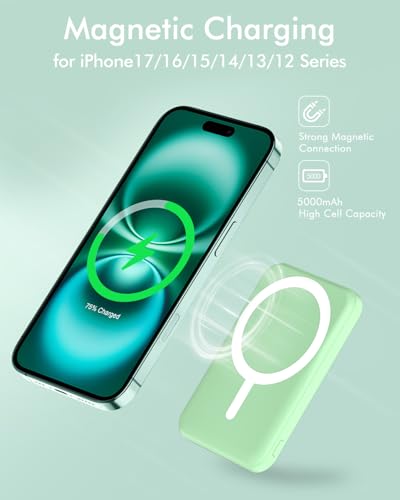podoru for MagSafe Power Bank 5000mAh, Ultra-Slim Magnetic Portable Charger - color: Green