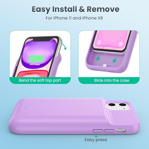 Battery Case for iPhone 11/XR, 7500mAh Ultra-Slim Portable Charging Case Rechargeable Protective Battery Pack for iPhone 11 and iPhone XR External Charger Case 6.1 Inch-Purple - color: Purple
