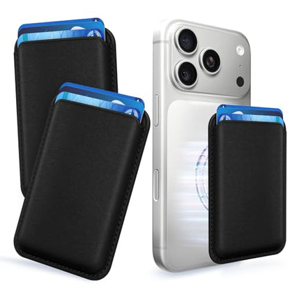 Magnetic Wallet Cell Phone Card Holder for Phone Case with Mag-Safe | Stronger Magnetic RFID Leather Phone Wallet Stick on Series of iPhone 17/16/15/14/13/12 and Pro/Promax, 2-Pack Black - color: Black, size: 2 Pack