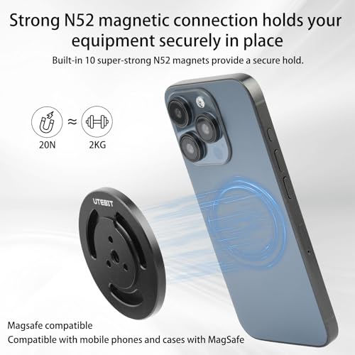 UTEBIT Phone Magnetic Tripod Holder Mount for MagSafe, iPhone Tripod Mount Adapter with Arca Base & 1/4" Screw Hole, Magnetic Phone Tripod Holder Adapter for iPhone 17/16/15/14/13/12 Series, Black - color: Magnetic Tripod New