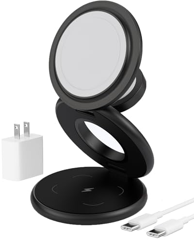 KU XIU X63 3 in 1 Charging Station for Apple, Aluminum Alloy Foldable Magnetic Wireless Charger, Travel Charger for iPhone 17/16/15/14/13/12 Series, Apple Watch & AirPods(with 20W Adapter)-Black - color: Black