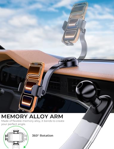 Car Dashboard Phone Holder for Windshield - Tesla Touch Screen Phone Mount with 360° Adjustable Aluminum Arm & Nano Adhesive Base for iPhone 17 Pro Max and All 4-7inch Smartphone (Black)