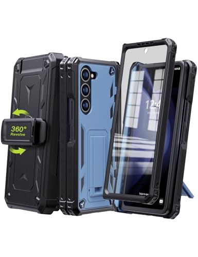 KJSK for Samsung Galaxy Z Fold 5 Case,with S Pen Holder+Belt Clip Holster+Built-in Kickstand+Hinge Protection,Heavy Duty Military Grade Drop Proof Case(Light Blue) - color: Light Blue