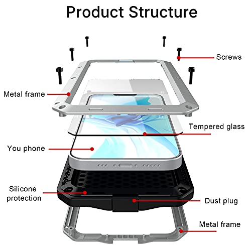 for iPhone 13 Case, 360 Full Body Protective Cover Heavy Duty Shockproof Tough Armour Aluminum Metal Case with Silicone Built-in Screen Protector for Apple iPhone 13 6.1 Inch - Silver - color: Silver