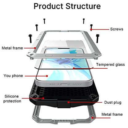 for iPhone 13 Pro Max Case,360 Full Body Protective Heavy Duty Shockproof Tough Armour Aluminum Metal Case with Silicone Built-in Screen Protector for iPhone 13 Pro Max 6.7" - Silver - color: Silver