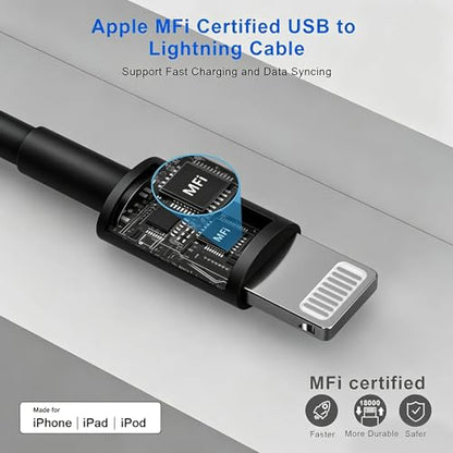 iPhone Charger,[MFi Certified] 2Pack 6FT Lightning Cable Data Sync Charging Cords With 2Pack USB Wall Charger Travel Plug Adapter Compatible with iPhone 14/13/12/11/Mini/XS/Max/XR/X/8/7/SE - color: Black
