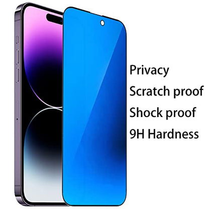 2 PCS Anti-Blue Privacy Tempered Glass Suit for iPhone 14 Pro Mirror Anti-Spy Screen Protector Anti-Peeping Film Electroplated 9H Hardness Anti-scratch 6.1 inch(Blue) - size: For iPhone 14 Pro
