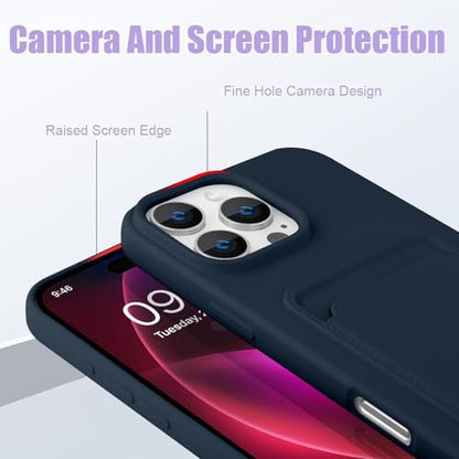 MZELQ Compatible with iPhone 16 Pro Max Case Card Holder -Blue | Wallet Cover,Camera Protection + Screen Protector Soft Card Slot Phone Case - color: Blue, size: iPhone 16 Pro Max