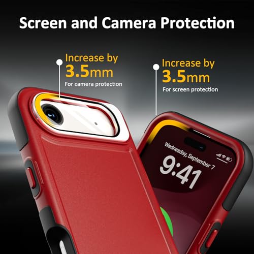 Follaroma Magnetic for iPhone 17 Air Case with Camera Stand, Red, 6.5" | Built-in Glass Camera Cover,Compatible with MagSafe,Heavy Duty Shockproof Protective,Military-Grade Anti-DropDual Layer Cover - color: Black Red, size: iPhone 17 Air 6.5''