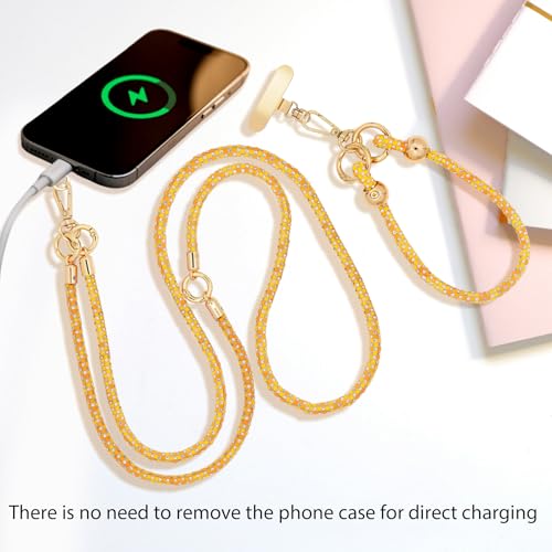 Crystal Phone Lanyard Crossbody and Wrist Strap Lanyard Rhinestone Anti-Theft Phone Strap Phone Neck Strap for Women - color: Orange