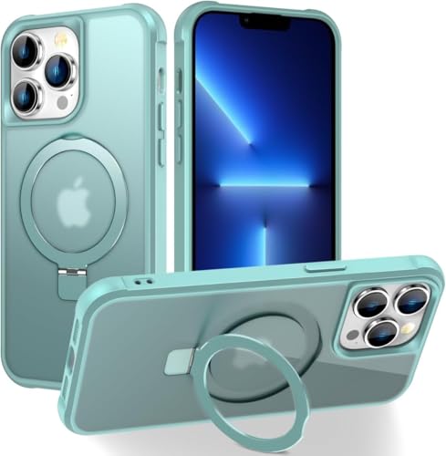 CHAOFEnG Magnetic Compatible with iPhone 13 Pro Case with Stand [Military Grade Drop Tested][Compatible with Magnet] Ring Translucent Slim Hard Back Soft Edge, Teal Green - color: Teal Green, size: iPhone 13 Pro