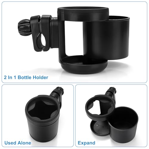 Accmor Stroller Cup Holder, Drinks Holder Bike Walker Wheelchair - color: Expandable Drinks Holder-Black