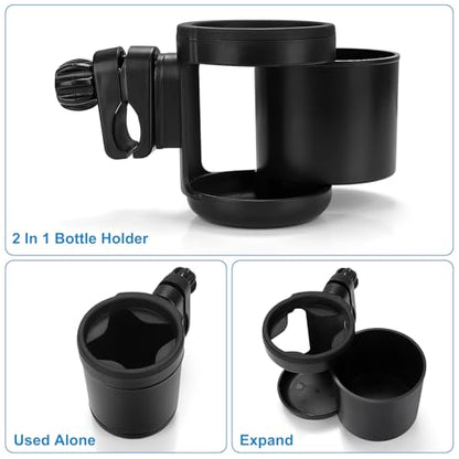 Accmor Stroller Cup Holder, Drinks Holder Bike Walker Wheelchair - color: Expandable Drinks Holder-Black